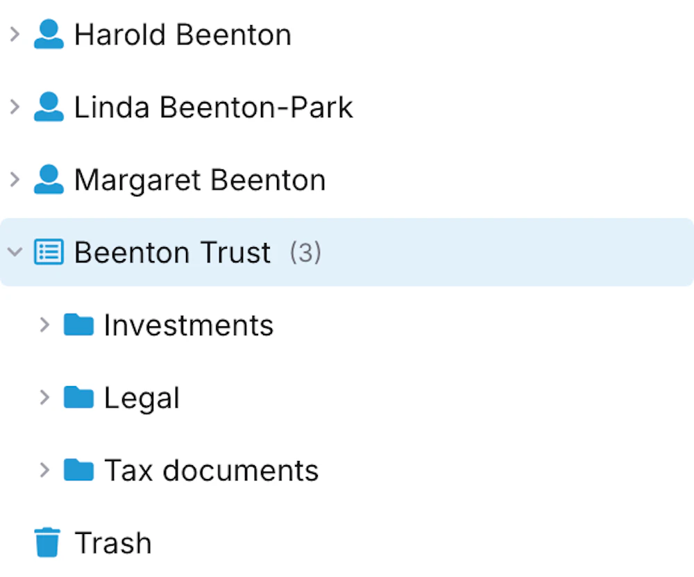 A transaction record with linked documents, tasks, and contacts visible in context
